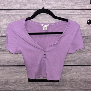 Bozzolo Lilac Faux Button Up Ribbed Crop Top